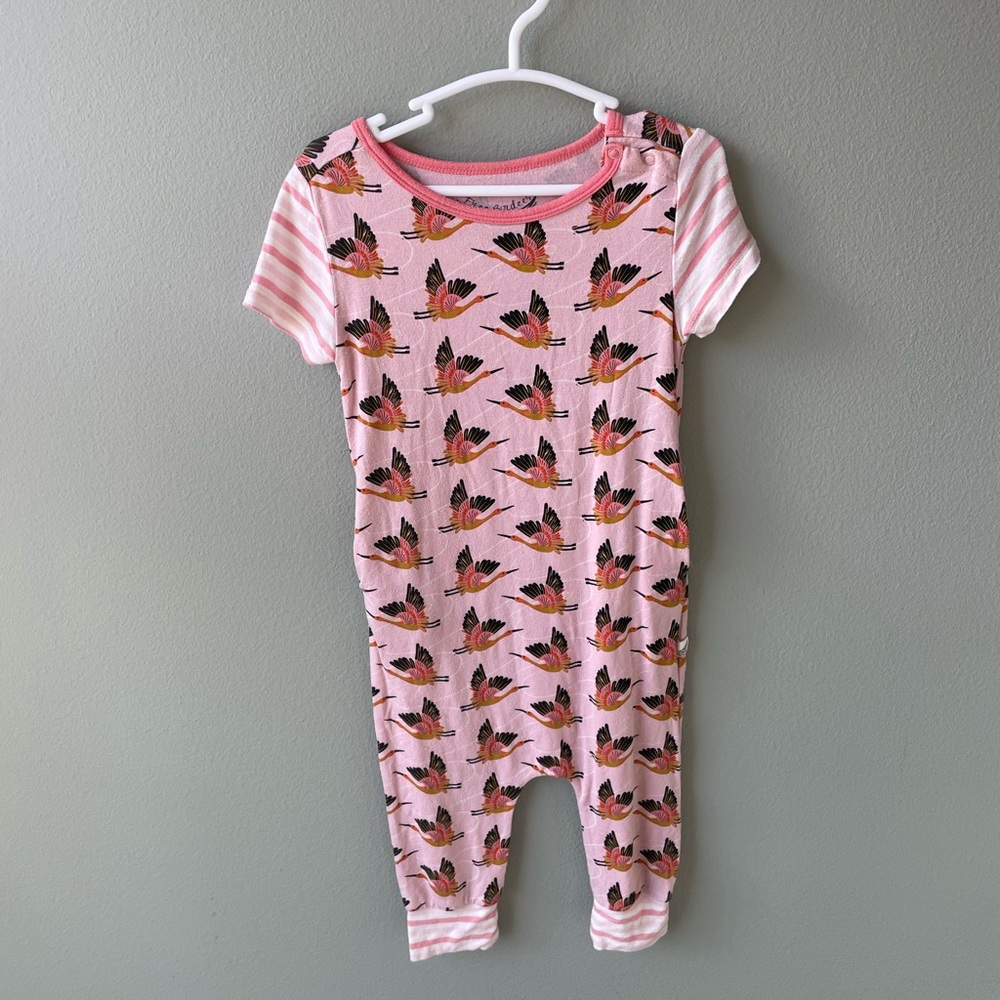 Free Birdies Cherry Blossom Cranes Short Sleeve Romper